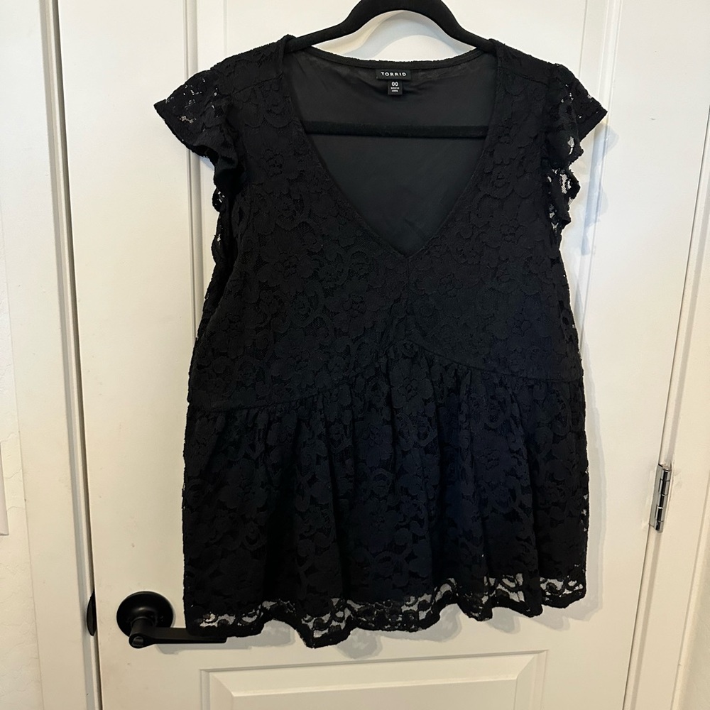 Torrid Black Ruffled Peplum Cap Sleeve Blouse